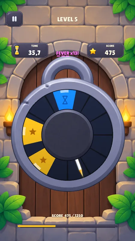 Spin Lock gameplay: tap when the needle is over a gold target