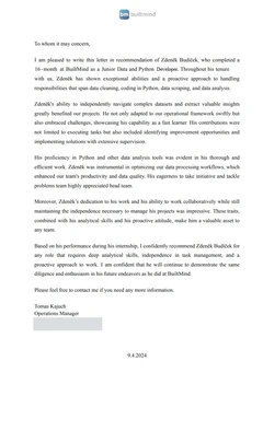 Reference letter from BuiltMind